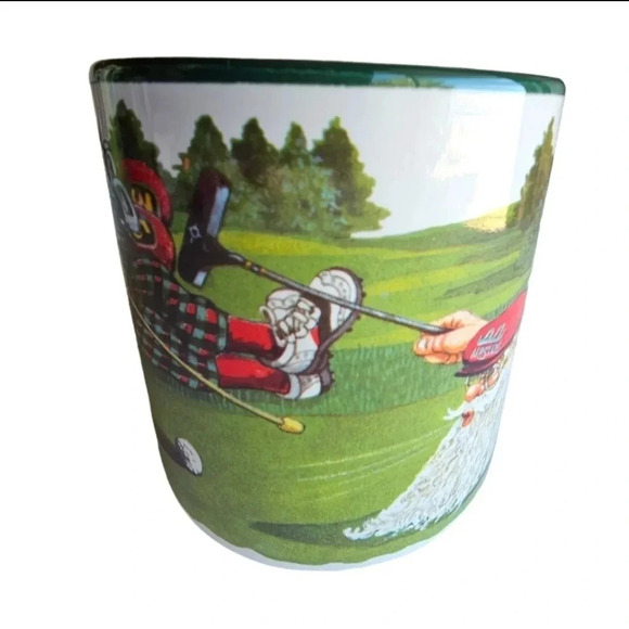 Vintage 1994 Potpourri Designs Golfing Mug Cup Christmas Santa Holiday Green - Picture 3 of 6